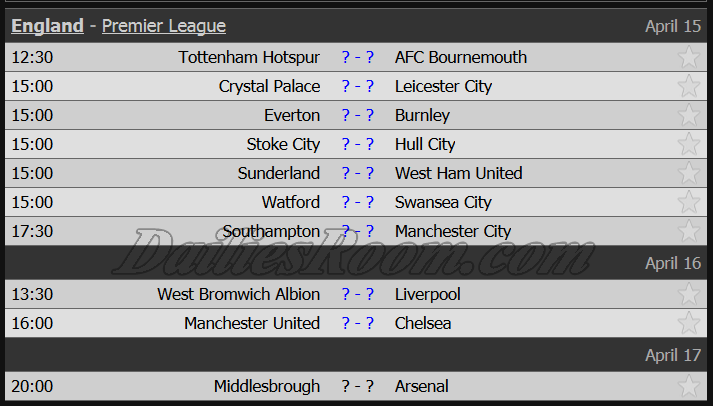 English Premier League fixtures schedule 2016/2017 - EPL Weekly Fixture